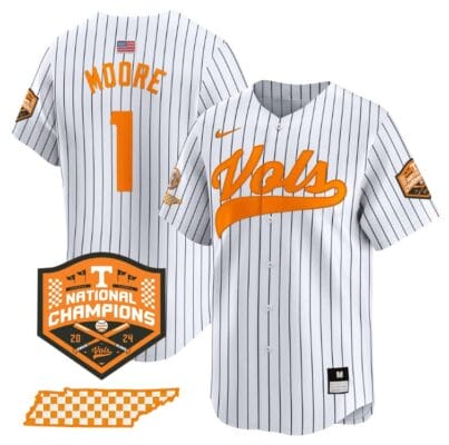 Christian Moore Jersey #1 Tennessee Volunteers Baseball 2024 Champions Vapor Premier Limited Pinstripe