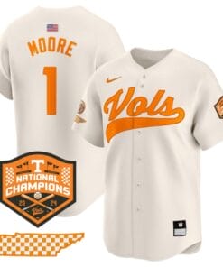 Christian Moore Jersey #1 Tennessee Volunteers Baseball 2024 Champions Vapor Premier Limited Cream