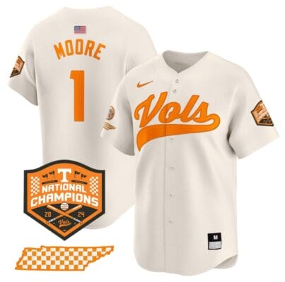 Christian Moore Jersey #1 Tennessee Volunteers Baseball 2024 Champions Vapor Premier Limited Cream