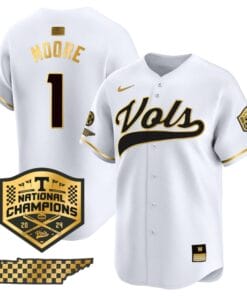 Christian Moore Jersey #1 Tennessee Volunteers Baseball 2024 Champions Vapor Premier Limited White Gold
