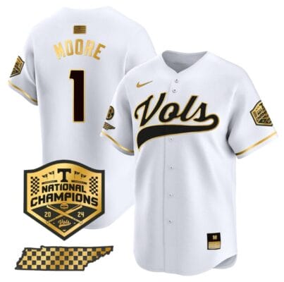 Christian Moore Jersey #1 Tennessee Volunteers Baseball 2024 Champions Vapor Premier Limited White Gold