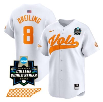 Dylan Dreiling Jersey #8 Tennessee Volunteers 2024 College World Series Vapor Premier Limited NCAA Baseball Stitched White