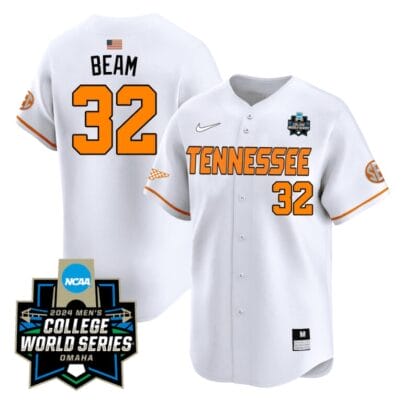 Drew Beam Jersey #32 Tennessee Volunteers 2024 College World Series Patch Vapor Premier Limited NCAA Baseball Stitched White