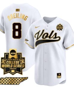 Dylan Dreiling Jersey #8 Tennessee Volunteers 2024 College World Series Vapor Premier Limited NCAA Baseball Stitched White Gold