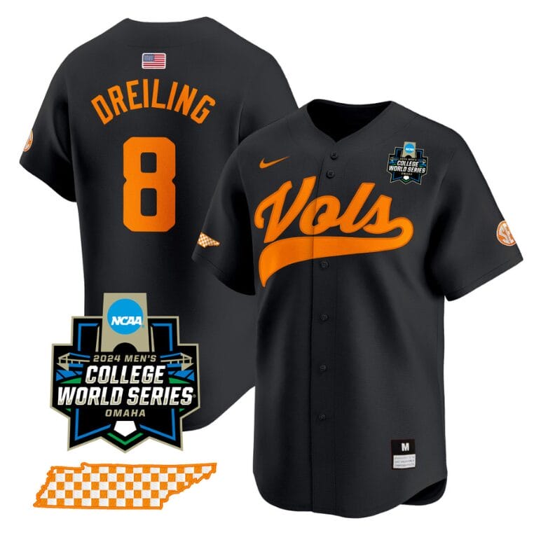 Dylan Dreiling Jersey #8 Tennessee Volunteers 2024 College World Series Vapor Premier Limited NCAA Baseball Stitched Black 1 Dylan Dreiling Jersey #8 Tennessee Volunteers 2024 College World Series Vapor Premier Limited NCAA Baseball Stitched Black