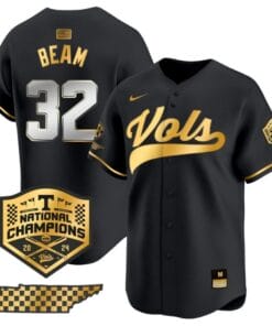 Drew Beam Jersey #32 Tennessee Volunteers Baseball 2024 Champions Vapor Premier Limited Black Gold