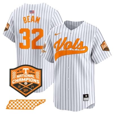Drew Beam Jersey #32 Tennessee Volunteers Baseball 2024 Champions Vapor Premier Limited Pinstripe