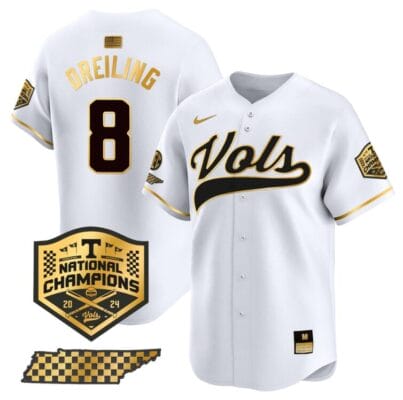 Dylan Dreiling Jersey #8 Tennessee Volunteers Baseball 2024 Champions Vapor Premier Limited White Gold