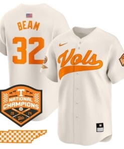 Drew Beam Jersey #32 Tennessee Volunteers Baseball 2024 Champions Vapor Premier Limited Cream