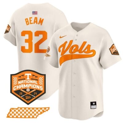 Drew Beam Jersey #32 Tennessee Volunteers Baseball 2024 Champions Vapor Premier Limited Cream