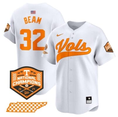 Drew Beam Jersey #32 Tennessee Volunteers Baseball 2024 Champions Vapor Premier Limited White