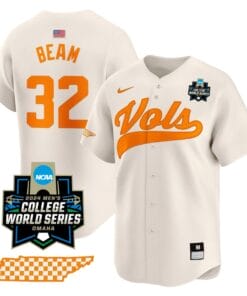 Drew Beam Jersey #32 Tennessee Volunteers 2024 College World Series Vapor Premier Limited NCAA Baseball Stitched Cream