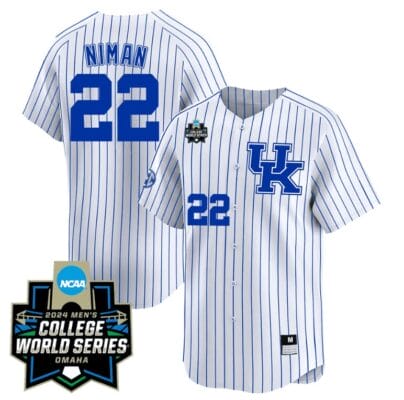 Dom Niman Jersey #22 Kentucky Wildcats 2024 College World Series Vapor Premier Limited NCAA Baseball Stitched White Pinstripe