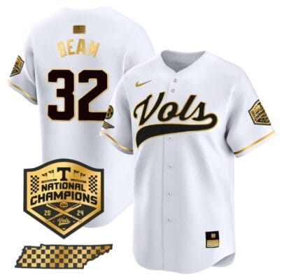 Drew Beam Jersey #32 Tennessee Volunteers Baseball 2024 Champions Vapor Premier Limited White Gold