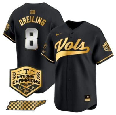 Dylan Dreiling Jersey #8 Tennessee Volunteers Baseball 2024 Champions Vapor Premier Limited Black Gold