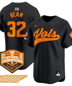 Drew Beam Jersey #32 Tennessee Volunteers Baseball 2024 Champions Vapor Premier Limited Black
