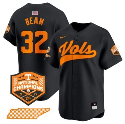 Drew Beam Jersey #32 Tennessee Volunteers Baseball 2024 Champions Vapor Premier Limited Black