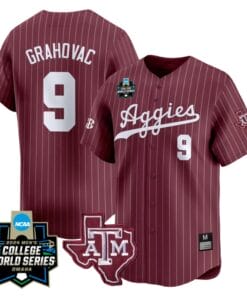 Gavin Grahovac Jersey #9 Texas AM Aggies 2024 College World Series Vapor Premier Limited NCAA Baseball Stitched Maroon Pinstripe