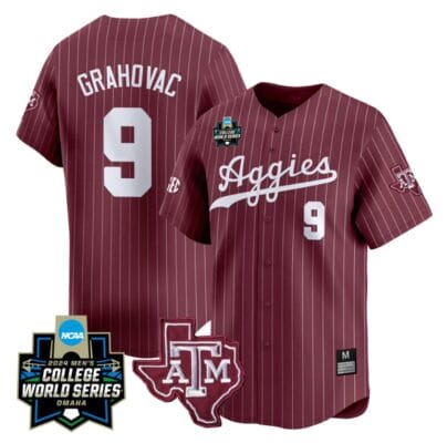Gavin Grahovac Jersey #9 Texas AM Aggies 2024 College World Series Vapor Premier Limited NCAA Baseball Stitched Maroon Pinstripe