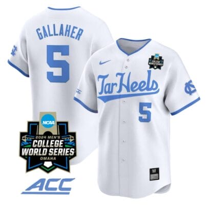 Gavin Gallaher Jersey #5 North Carolina Tar Heels 2024 College World Series Vapor Premier Limited NCAA Baseball Stitched White