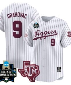 Gavin Grahovac Jersey #9 Texas AM Aggies 2024 College World Series Vapor Premier Limited NCAA Baseball Stitched White Pinstripe
