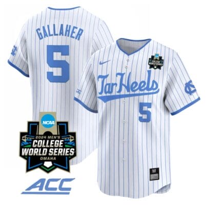 Gavin Gallaher Jersey #5 North Carolina Tar Heels 2024 College World Series Vapor Premier Limited NCAA Baseball Stitched White Pinstripe