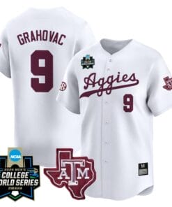 Gavin Grahovac Jersey #9 Texas AM Aggies 2024 College World Series Vapor Premier Limited NCAA Baseball Stitched White
