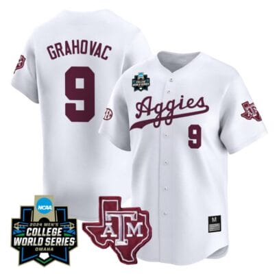 Gavin Grahovac Jersey #9 Texas AM Aggies 2024 College World Series Vapor Premier Limited NCAA Baseball Stitched White