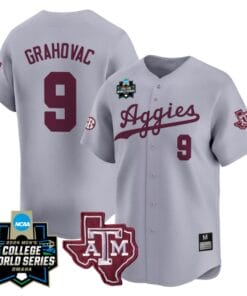 Gavin Grahovac Jersey #9 Texas AM Aggies 2024 College World Series Vapor Premier Limited NCAA Baseball Stitched Gray