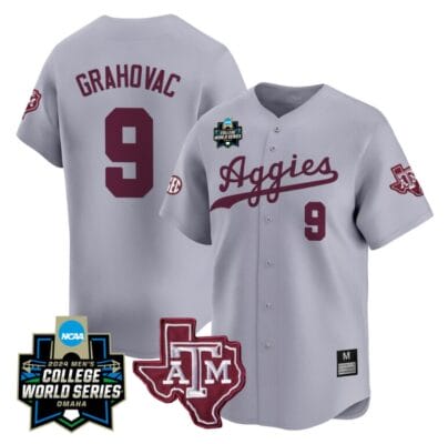 Gavin Grahovac Jersey #9 Texas AM Aggies 2024 College World Series Vapor Premier Limited NCAA Baseball Stitched Gray