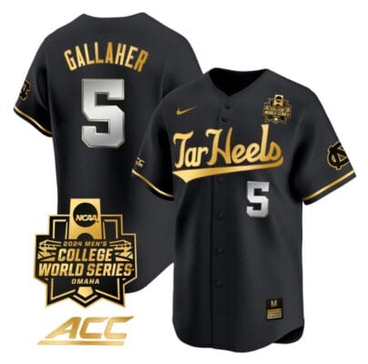 Gavin Gallaher Jersey #5 North Carolina Tar Heels 2024 College World Series Vapor Premier Limited NCAA Baseball Stitched Black Gold