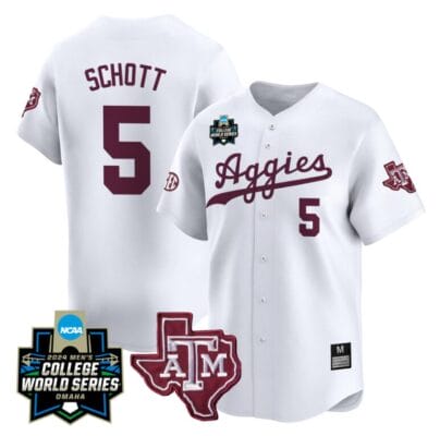 Hayden Schott Jersey #5 Texas AM Aggies 2024 College World Series Vapor Premier Limited NCAA Baseball Stitched White