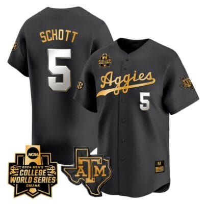 Hayden Schott Jersey #5 Texas AM Aggies 2024 College World Series Vapor Premier Limited NCAA Baseball Stitched Black Gold