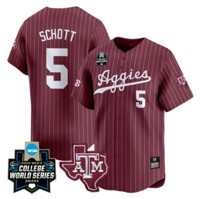 Hayden Schott Jersey #5 Texas AM Aggies 2024 College World Series Vapor Premier Limited NCAA Baseball Stitched Maroon Pinstripe