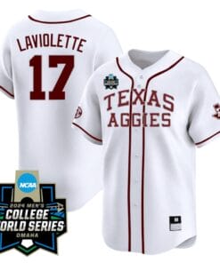 Jace Laviolette Jersey #17 Texas AM Aggies 2024 College World Series Vapor Premier Limited NCAA Baseball Stitched White Alternate