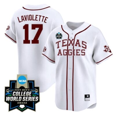 Jace Laviolette Jersey #17 Texas AM Aggies 2024 College World Series Vapor Premier Limited NCAA Baseball Stitched White Alternate