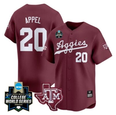 Jackson Appel Jersey #20 Texas AM Aggies 2024 College World Series Vapor Premier Limited NCAA Baseball Stitched Maroon 8 Jackson Appel Jersey #20 Texas AM Aggies 2024 College World Series Vapor Premier Limited NCAA Baseball Stitched Maroon
