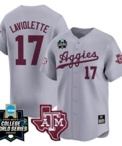 Jace Laviolette Jersey #17 Texas AM Aggies 2024 College World Series Vapor Premier Limited NCAA Baseball Stitched Gray
