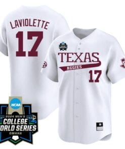 Jace Laviolette Jersey #17 Texas AM Aggies 2024 College World Series Vapor Premier Limited NCAA Baseball Stitched White