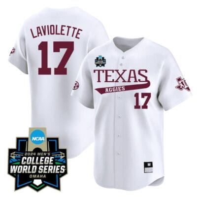 Jace Laviolette Jersey #17 Texas AM Aggies 2024 College World Series Vapor Premier Limited NCAA Baseball Stitched White