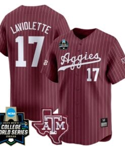 Jace Laviolette Jersey #17 Texas AM Aggies 2024 College World Series Vapor Premier Limited NCAA Baseball Stitched Maroon Pinstripe