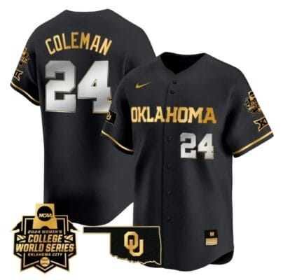 Jayda Coleman Jersey #24 Oklahoma Sooners 2024 College World Series Patch Vapor Premier Limited NCAA Baseball Stitched Black Gold