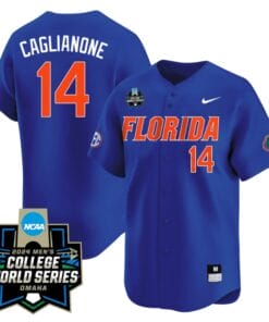 Jac Caglianone Jersey #14 Florida Gators 2024 College World Series Vapor Premier Limited NCAA Baseball Stitched Florida Blue
