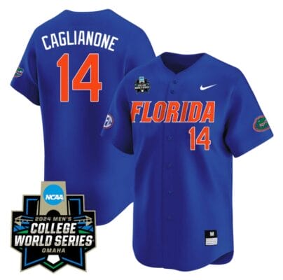 Jac Caglianone Jersey #14 Florida Gators 2024 College World Series Vapor Premier Limited NCAA Baseball Stitched Florida Blue