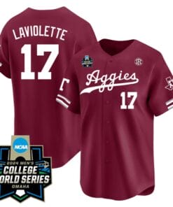 Jace Laviolette Jersey #17 Texas AM Aggies 2024 College World Series Vapor Premier Limited NCAA Baseball Stitched Aggie Maroon