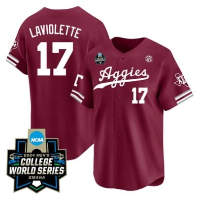 Jace Laviolette Jersey #17 Texas AM Aggies 2024 College World Series Vapor Premier Limited NCAA Baseball Stitched Aggie Maroon