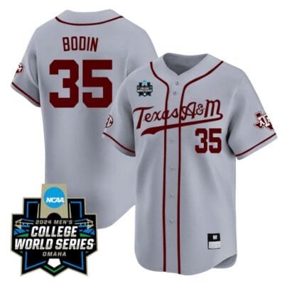 Jason Bodin Jersey #35 Texas AM Aggies 2024 College World Series Vapor Premier Limited NCAA Baseball Stitched Grey Alternate