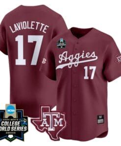 Jace Laviolette Jersey #17 Texas AM Aggies 2024 College World Series Vapor Premier Limited NCAA Baseball Stitched Maroon