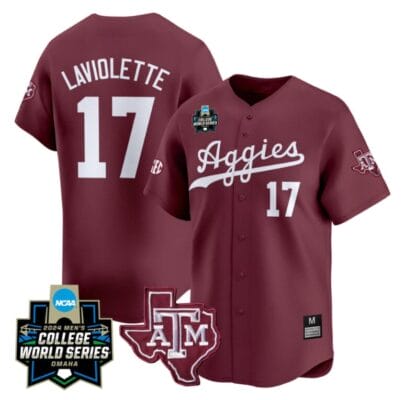Jace Laviolette Jersey #17 Texas AM Aggies 2024 College World Series Vapor Premier Limited NCAA Baseball Stitched Maroon