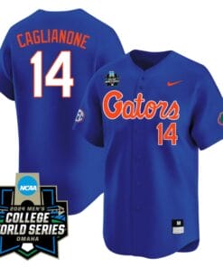 Jac Caglianone Jersey #14 Florida Gators 2024 College World Series Vapor Premier Limited NCAA Baseball Stitched Gators Blue